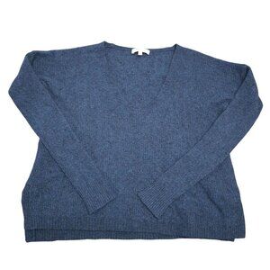 Madewell Womens XS Blue V Neck Sweater Merino Wool Blend Ribbed Long Sleeve.